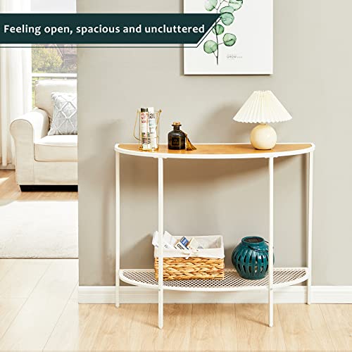 Saygoer Console Table 2 Tier Narrow Entryway Table With Storage Shelves Half Moon Sofa Couch Table Rustic Small Entry Way Tables For Living Room Bedroom Hallway Office Easy Assembly, Oak White #TOP5