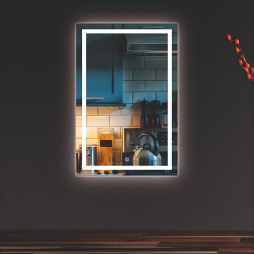 Image of Creative Arts n Frames LED Wall Mount HD Mirror with 3 Color Light Tone for Home Wall Living Room Bedroom Bathroom Hotel Decor Items (12x18 inch Rectangle)