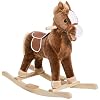 Qaba Kids Plush Toy Rocking Horse Ride on with Realistic Sounds – Brown