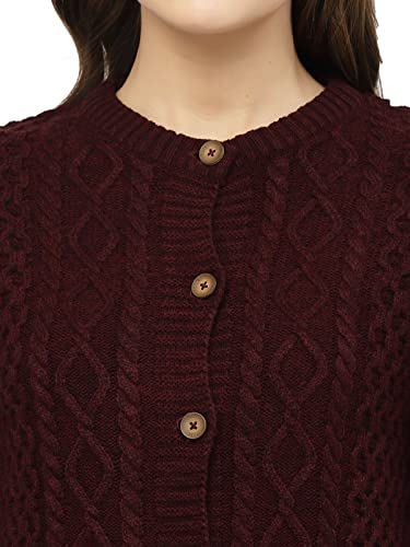 Image of Kalt Women Sweater for Winters Woolen Acrylic Full Sleeve Round Neck Cable Design Cardigan Sweater