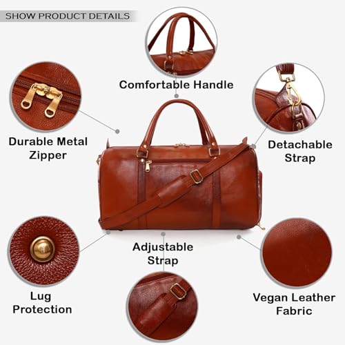 Image of RICHSIGN Leather Accessories 24 litres Duffle Bags for Men Travel (Weight-1 KG /1000 GR)(Dimension = H- 12 x L- 20 x W- 8 Inch) (U TAN)