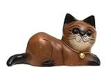 Jedes Exemplar ein Unikat. ROMBOL Katze, liegend, zur Seite schauend, Holz, Holzfigur, Deko, Dekoration, Dekofigur, Holzdeko, Skulptur, braun