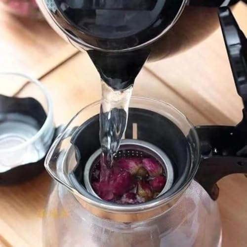 Image of Borosilicate Round Glass Tea Pot with Heat Resistant Stainless Steel Infuser Perfect for Tea and Coffee Maker, Clear Glass Kettle (TEAPOT with Black Handle) 1000ml (roung Kettle)