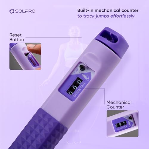 Image of Solpro Flyte Adjustable Jump Rope Skipping Rope with Counter for Men, Women, Kids, Fitness & Exercise | Unisex, Tangle-Free, Non-Slip, Smooth Rotation | Home & Gym workouts