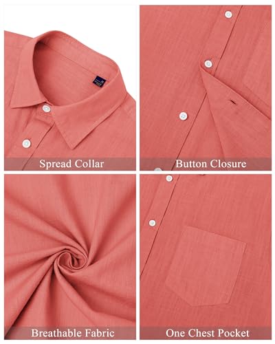 Image of J.VER Mens Linen Shirt Short Sleeve Button Down Casual Summer Shirts | Cotton Linen, Untucked, Big Tall, from Beach Camp Vacation, Cruise Fishing, Work Office, to Wedding Party Family, with Pocket