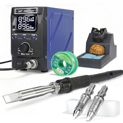 WEP 939D+IV 300W Heavy Duty Soldering Iron for Stained Glass, Larger Electronic Projects, PID Temp. Controlled LED Solder Station with 3 Quick Change Tips, Detachable Handpiece, 3 Pre-set Channels