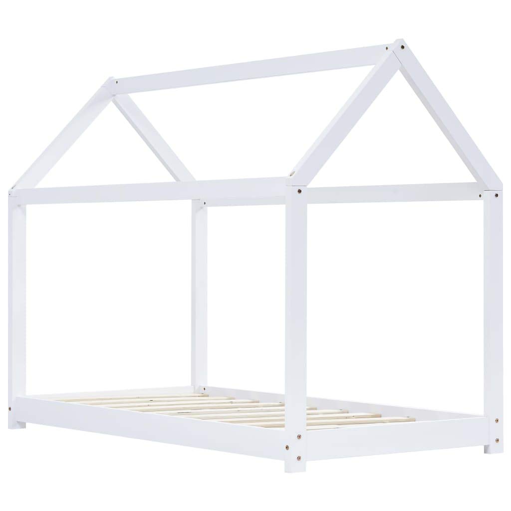 BaraSh Kinder-Bettgestell Weiß Massivholz Kiefer 70 x 140 cm Hausbett Deko Bett Kinder Kinderbett Hausbett Kinder Bodenbett