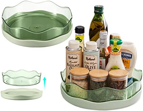 [2 Pack] Lazy Susan Organizer with Removable Bins, Non-Skid Lazy Susan Turntable for Cabinet refrigerator, Rotating Turntable Organizer for Pantry Countertop Cupboard Kitchen Bathroom, 9" & 11", Green