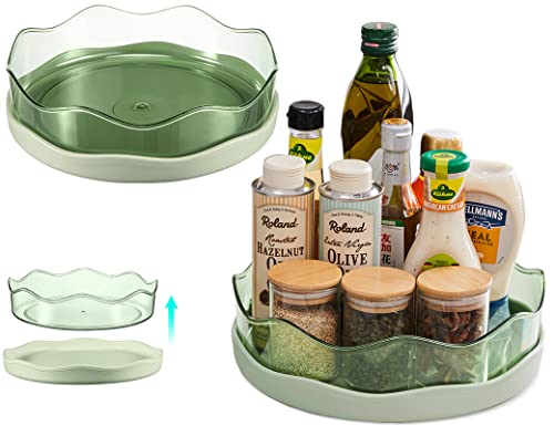 [2 Pack] Lazy Susan Organizer With Removable Bins, Non-Skid Lazy Susan Turntable For Cabinet Refrigerator, Rotating Turntable Organizer For Pantry Countertop Cupboard Kitchen Bathroom, 9" & 11", Green #TOP2