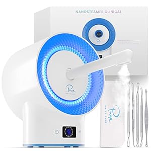 NanoSteamer Clinical – 10-in-1 Smart Steam Dermatologist Grade Ionic Facial Steamer with 2 Multi-Position Steam Nozzles – Digital LCD Screen – Extraction Set – 6 Pre-Programmed Professional Modes