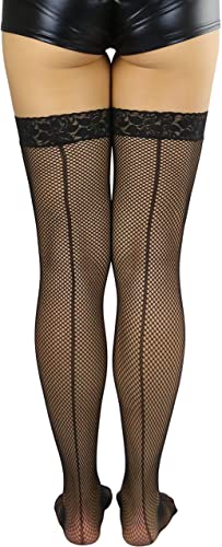 Image of ToBeInStyle Women's Fine Classic Fishnet Thigh High Stretch Nylon Novelty Stockings