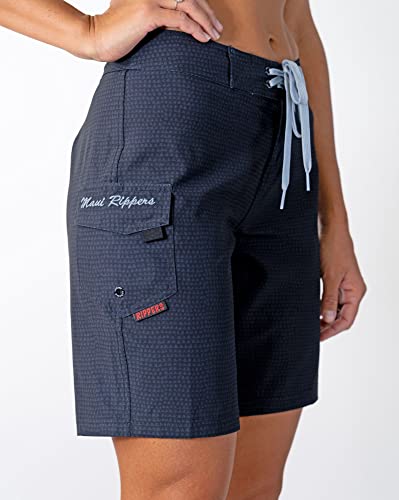 Maui Rippers Bermuda feminina de natação elástica em 4 direções de 23 cm, Tapa preta, 5