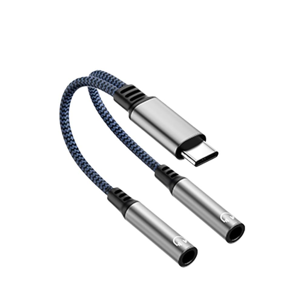 Adapter audio 2 w 1 typu C na podwójny 3,5 mm DAC mikrofon głosowy kabel złącza słuchawkowego (szara podwójna muzyka)