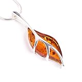 MyBernstein Bernstein Anhänger aus Bernstein und Silber (Blatt) in Cognac (Bernsteinschmuck 10089)
