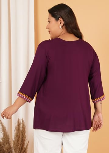 Image of Indietoga Women's Plus Size Viscose Rayon Embroidered Regular Fit Tops (2XL to 7XL)