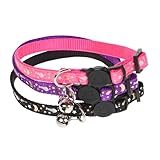 iplusmile 3個 夜光猫首輪 子犬の首輪 調節可能なペットの首輪 発光猫の首輪 鈴付き猫首輪 猫の首輪を光らせる 屋外用 猫の首の装飾 装飾的な猫の首の円 猫用反射首輪 夜光ペットの首輪 布