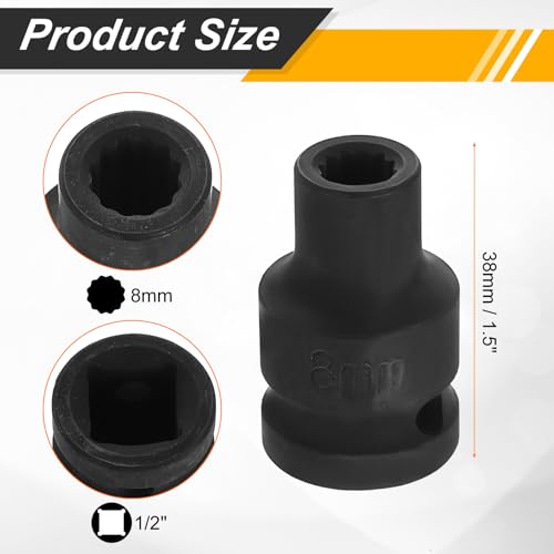 Image of HARFINGTON 1 /2 inch Drive x 8mm Shallow Impact Socket 12-Point Metric CR-V Steel Spindle Nut Impact Flip Sleeve for Home Auto Nuts Bolts Repair