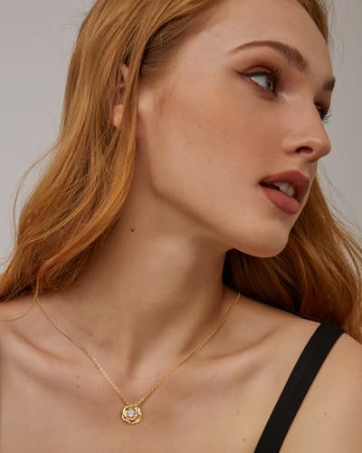 14K Gold Plated Dainty Pendant Necklace for Women: Genuine 925 Sterling Silver Rose Heart Feather Gemstone Zirconia Pendant, Boho Necklace Trendy Jewelry Birthday Gifts for Her Wife Daughter4
