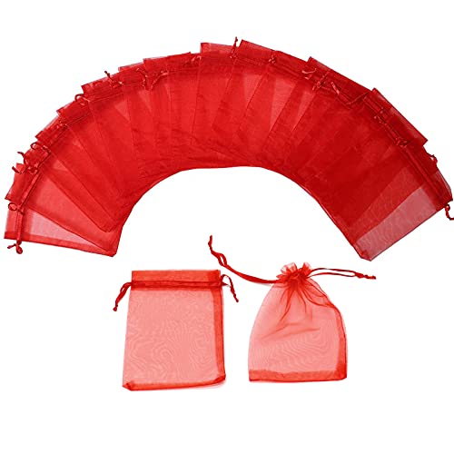 Image of Dealglad 100pcs Drawstring Organza Jewelry Candy Pouch Party Wedding Favor Gift Bags (3x4 inch, Red)