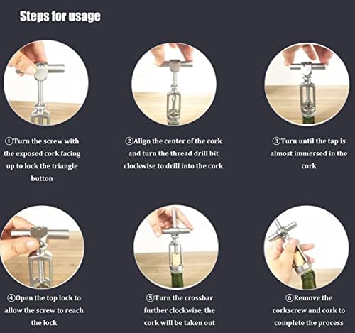 Wine Bottle Openers Zinc Alloy Premium Multifunctional Corkscrew Wine Opener Waiters Corkscrews Cork,Handheld Vintage Inspired Classic Wine Opener Self Pulling Corkscrew