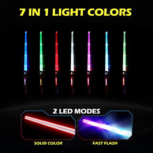 Light Up Saber For Kids, Dual Light Sword Rgb 7 Colors Changeable With 3 Modes Fx Sound, Expandable Led Dual Swords Set For Galaxy War Fighter Warriors, Halloween Cosplay #TOP5