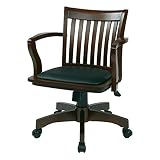 Espresso Bankers Chair with Black Vinyl Padded Seat and Wood Arms 22.8 x 23.8 x 37 inches Weight: 43lbs.