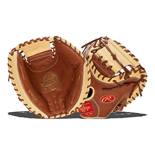 Rawlings Herren Glove | Sizes 11.5-12.75 | Multiple Styles Pro Preferred Catchers Baseball-Handschuh, 83,8 cm, rechte Hand, Hellbraun/Kamel, 1-teiliges solides Netz, 33 | Catcher