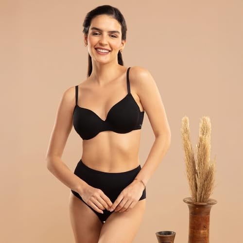 Image of NYKD NYB218 Modal Fabric Lightly Padded Wired T-Shirt Bra for Women Seamless Neckline Non Slip Shoulder Straps