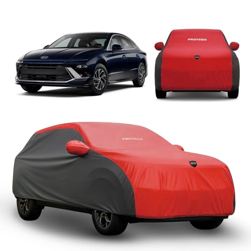 Image of PROTEGO Prime Series India's 1st Anti-Tear Car Cover for Hyundai Sonata | Heavy-Duty, Custom Fit, All Weather Protection | 100% Waterproof, Windproof & Hail Resistant | 2-Year Warranty | Red + Black