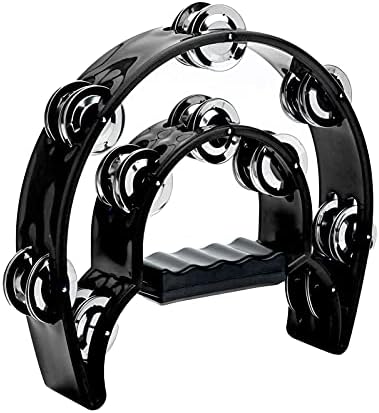 Double Row Tambourine, Musfunny Metal Jingles Hand Held Percussion Tambourine Musical Instrument Gifts for Adults (Black)