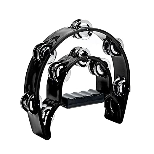Musfunny Tambourine Double Row Metal Jingles Hand Held Percussion Half-Moon Tambourines Musical Instrument Gifts for Adults, Party - Black