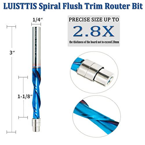 Luisttis Downcut Spiral Flush Trim Router Bit,1/4-Inch Shank Solid Carbide Spiral Pattern Router Bit With Nano Coated For Woodwoking #TOP1