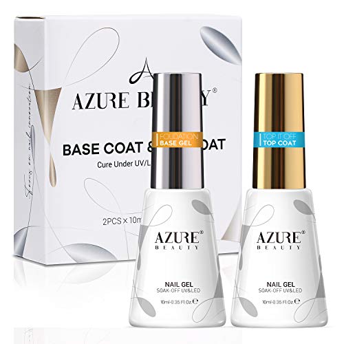AZUREBEAUTY No Wipe Top Coat and Base Coat Set, 10ml 2 Bottles Soak Off Gel Nail Polish Glossy and Shiny Finish for DIY Nail Beauty at Home Nail Art