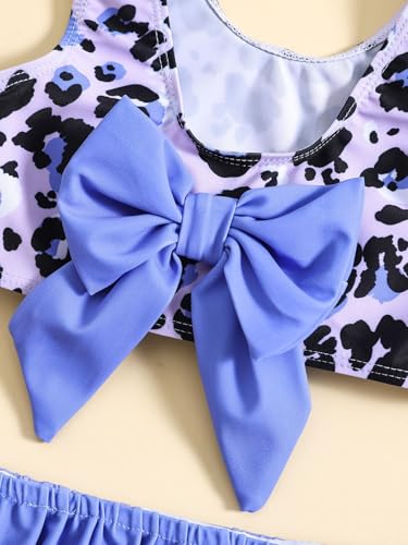 Image of Girl's 2 Piece Bikini Set Leopard Print Swimsuit Ruffle Bow Bathing Suit Teens Girls Purple 110