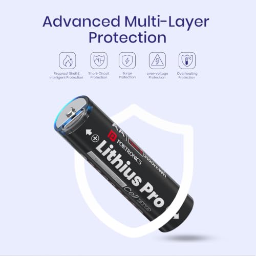 Image of Portronics AA Lithius Pro Type C Rechargeable Batteries, Pack of 2, Lithium Ion Cell Composition, Upto 2066mAh Capacity, Low Self Discharge, No Separate Charger Required (Black)