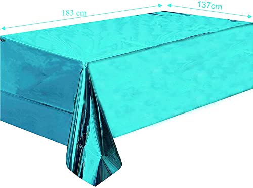 Image of Crackles Turquoise Rectangular Shiny Metallic Tinsel Foil Solid Color Reusable Table Cover 1.37mX1.83m for Indoor Outdoor Party Birthday,Wedding,Thanksgiving,Christmas,Buffet Parties,Camping