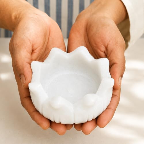 Image of Marble Urli Bowl for Home Decor | Handcrafted Floating Bowl, Decorative Centerpiece for Living Room Table, Luxury Stone Urli Dish, Pooja Decor & Festive Gift Item (Padma /4 Inch)