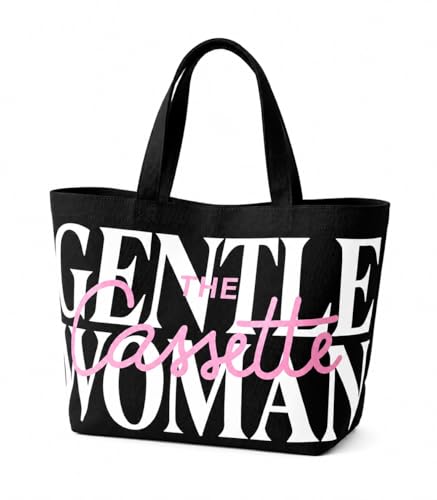 Image of TrendoPrint Cassette Canvas Tote Bag, Black with Printed Design, Zipper Closure, 43 x 38 cm, Large Shoulder Hand Bag for Shopping, College, Travel