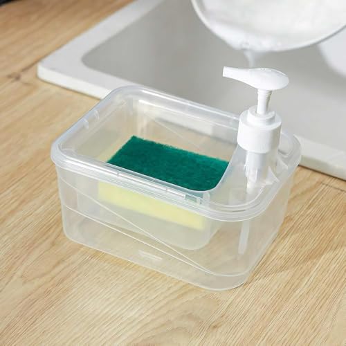 Image of MARKWELL 2-in-1 Liquid Soap Dispenser with Scrubber, 700ml Liquid Capacity Soap Pump, Multipurpose Kitchen Countertop Dish Washing Container, Compact Pump Bottle with Sponge