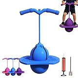 Balance Jumping Ball with Handle and Ball Pump,Perfect for Balance, Coordination with Handle, Indoor & Outdoor Fun, High Jump Toy Bounce Jump Trick Board for Kids & Adults (Blue)