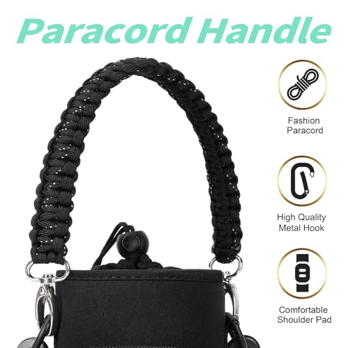Image of Neoprene One Gallon Water Bottle Sleeve with 4 Pockets & Paracord Handle, 128 oz Metal Water Jug Bottle Pouch Sling Bag with Adjustable Strap for Walking, Sport-Black Flower