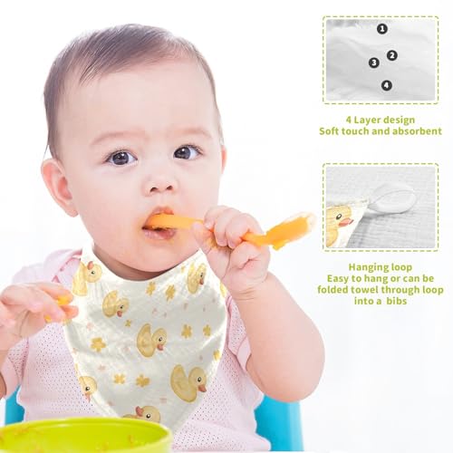 Image of vvfelixl Cute Yellow Rubber Ducks Baby Burp Cloths Baby Muslin Washcloths for Boys Girls Cotton Babys Face Towel for Newborn Infants Soft and Absorbent 11.8 X 11.8 in, 5 Pack