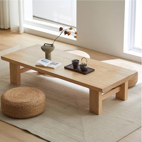 Table basse de style japonais multifonctionnelle en bois robuste 80 cm