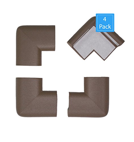 Kidkusion 4-Piece Safety Corner Cushion; 4 Pack Brown; Child Proofing Corner Guard; Made in USA; Child Safety, Home Furniture Safety Bumper, Baby Proof Table Protector