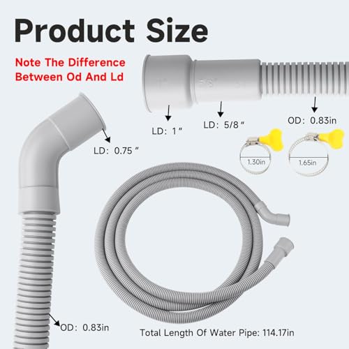 Image of 9.3Ft Dishwasher Drain Hose with 2 Clamps Compatible with Samsung DW80R2031US DW80J3020US DW7933LRASR DW80F600UTS Replace#: DD81-02636A DD67-00059A DD81-02331A