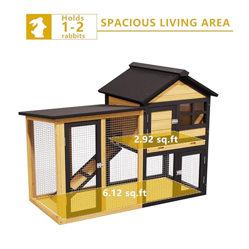 Chicken Coop, Chicken Run,Small Wooden Duck Coop Outdoor 2-Tier Hen House All Weather Used Poultry Quail Cage Rabbit Pet Hutch House with Ramp for Small Animals (Yellow Black)