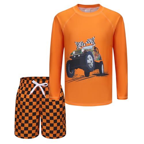 Image of Boys Two Piece Rash Guard Swimsuits Set with Swim Trunk Kids Long Sleeve Bathing Suit Swimwear Set