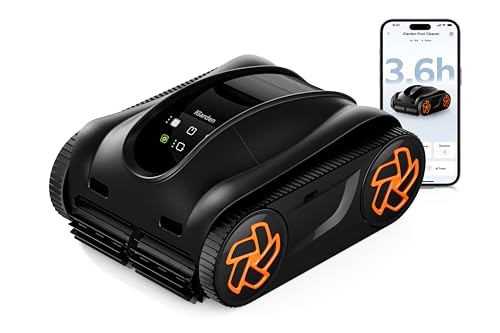 iGarden Robotic Pool Cleaner K Series, Cordless Pool Vacuum Robot for Inground & Above Ground Pools, Smart Navigation, Touchscreen, Self-Parking, Cleans Floor, Wall & Waterline, 220 Min