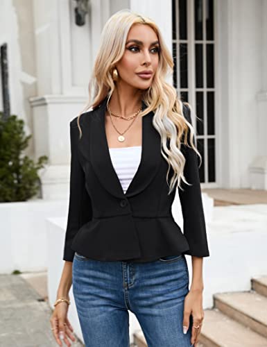 JoyJoy Black Blazer for Women Suit Jackets Dressy 3/4 Sleeve Blazer Business Casual Outfits for Work Black 2XL — view 6