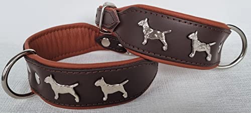 Bullterrier HUNDEHALSBAND - Halsband, Halsumfang 33-41cm/45mm, Leder Schwarz; Braun/Cognac (Braun/Cognac)